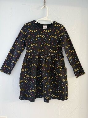 Hanna Andersson Black Dress with Yellow Eyeglass & Stars for Halloween